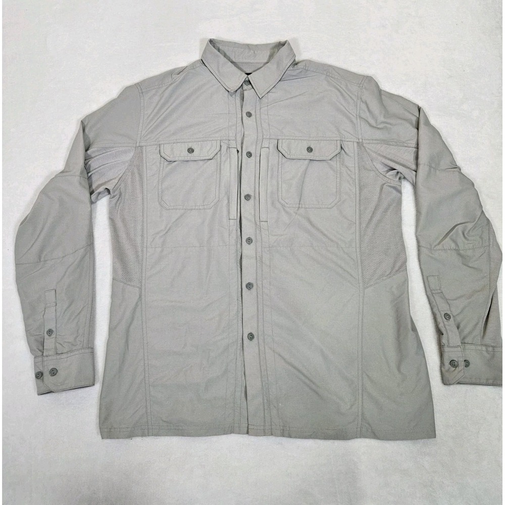 KUHL Shirt Men's Large Tan Long Sleeve Button Down Vented Hiking Outdoor Trail